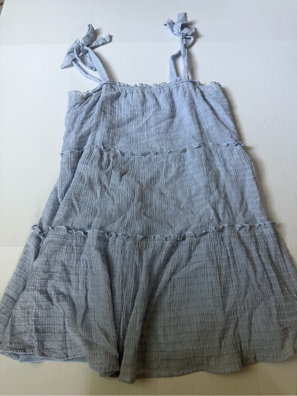 Altar'd State Light Blue Tiered Mini Dress with Tie Straps